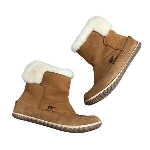 Sorel Suede Shearling Boots Out N About Women’s 8.5 Brown Ankle Winter Fur